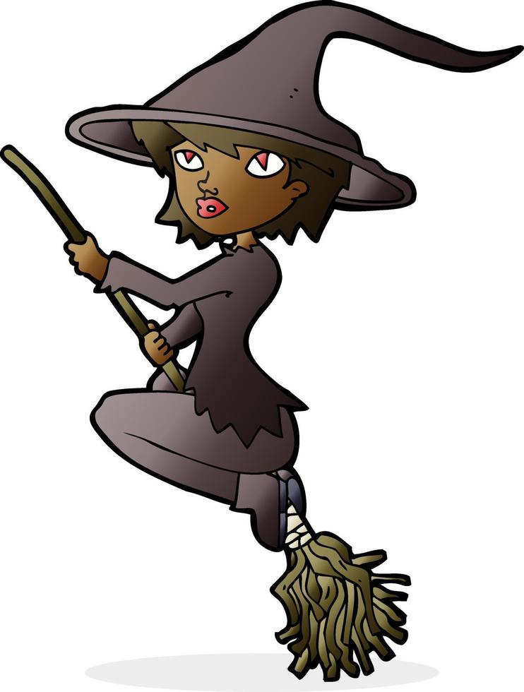 cartoon witch riding broomstick vector