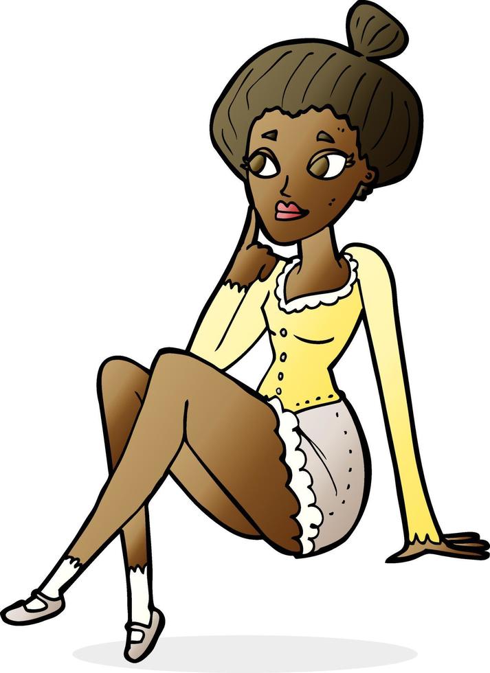 cartoon attractive woman sitting thinking vector