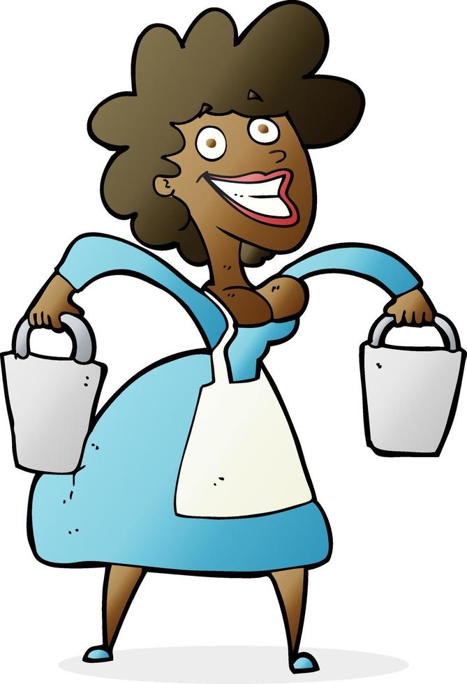 cartoon milkmaid carrying buckets vector