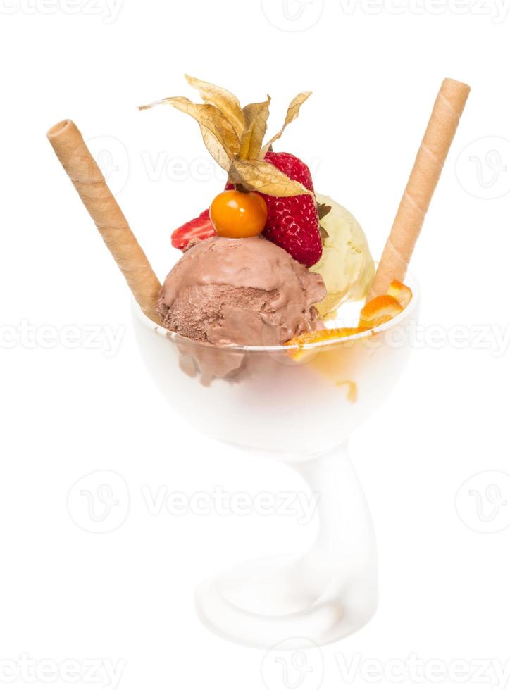 yogurt and chocolate ice cream in a bowl close up photo