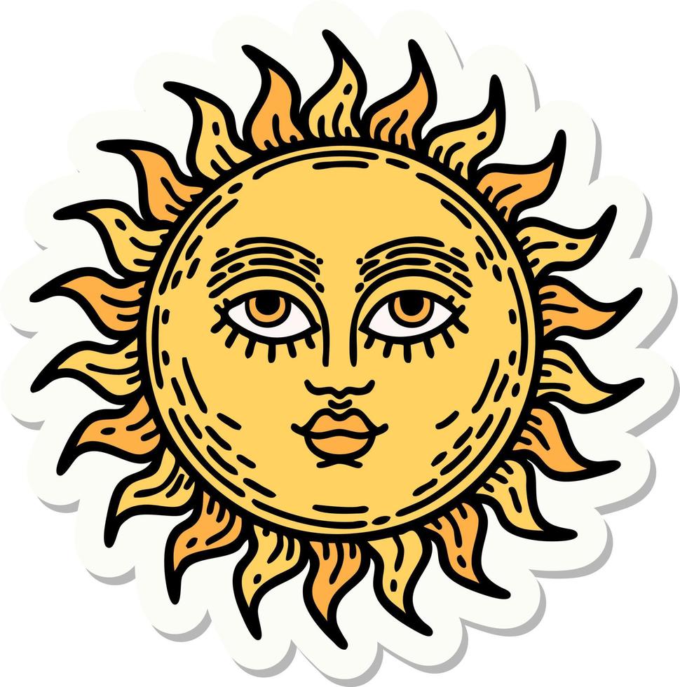 sticker of tattoo in traditional style of a sun with face vector