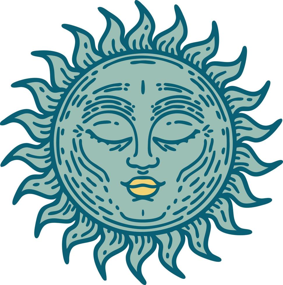 iconic tattoo style image of a sun vector