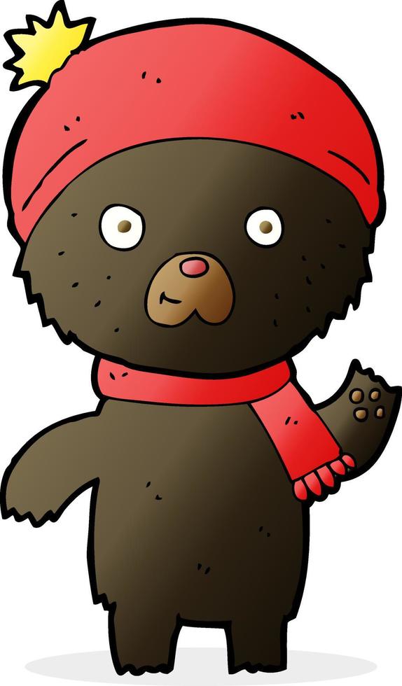 cartoon waving black bear vector