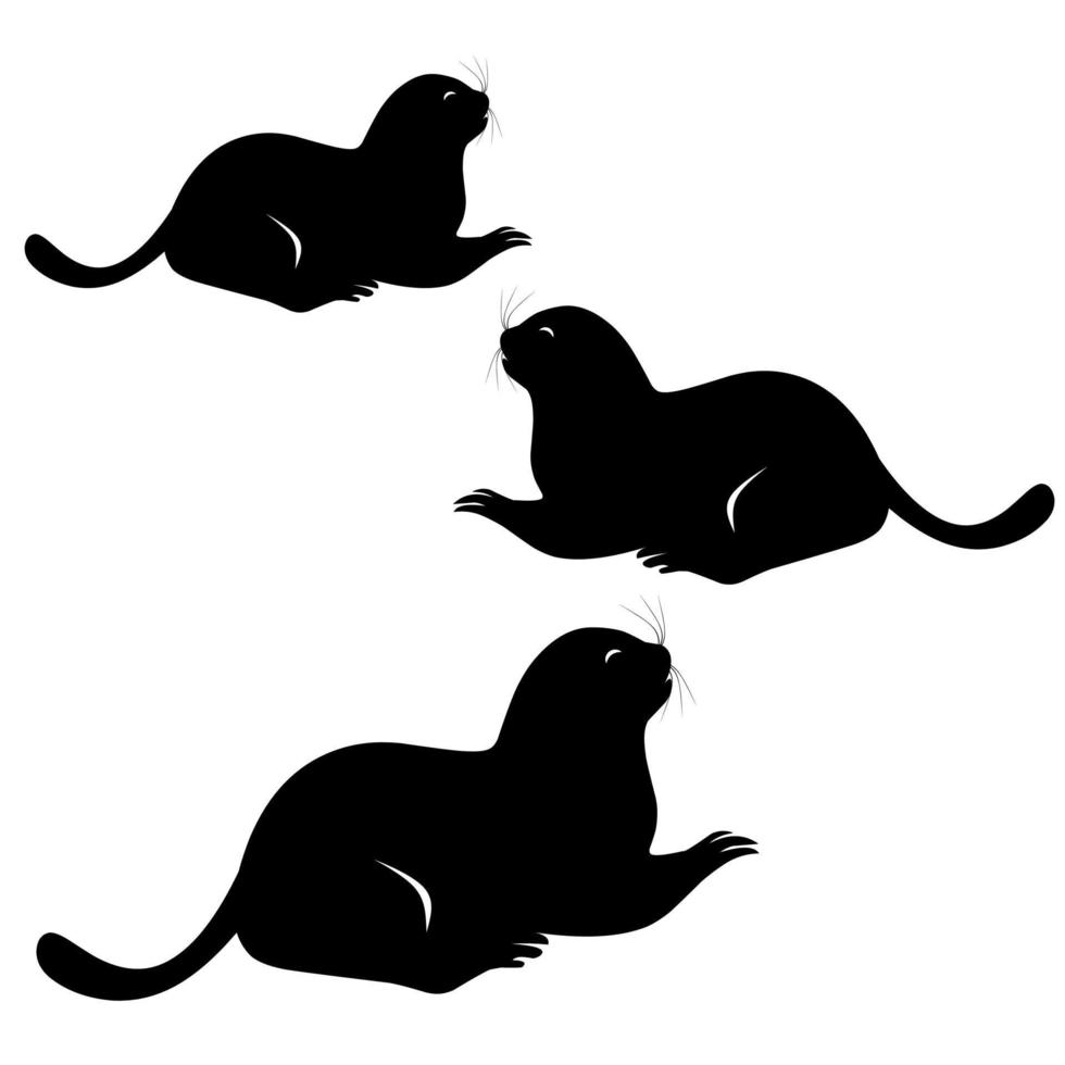 Vector illustration of group of otters. Silhouette on a white background. Great for lumberjack logo