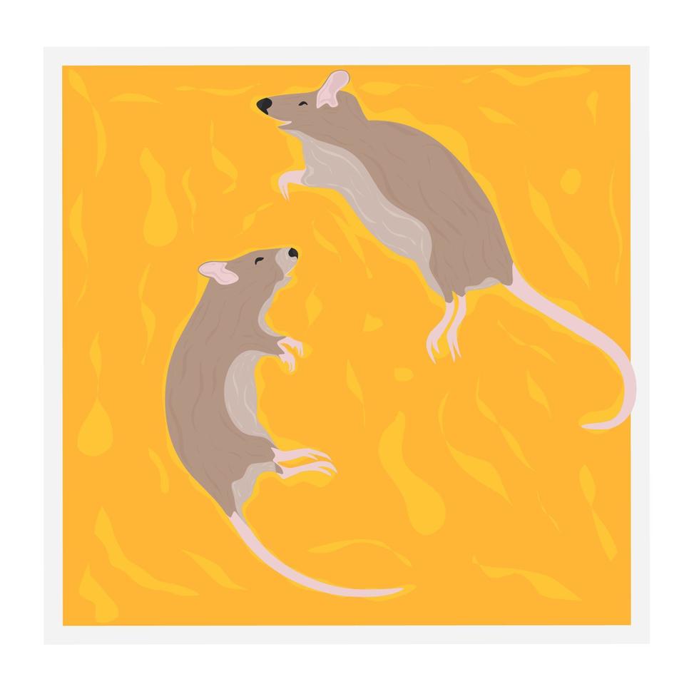 Glue Trapped Rat Pest Vector. Two House Rats died. Isolated on a white background. vector
