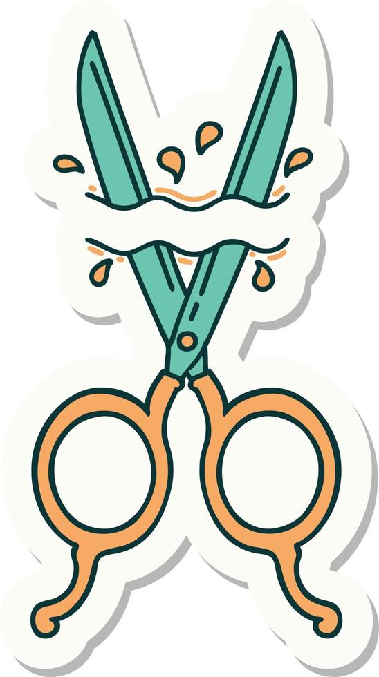 sticker of tattoo in traditional style of barber scissors vector