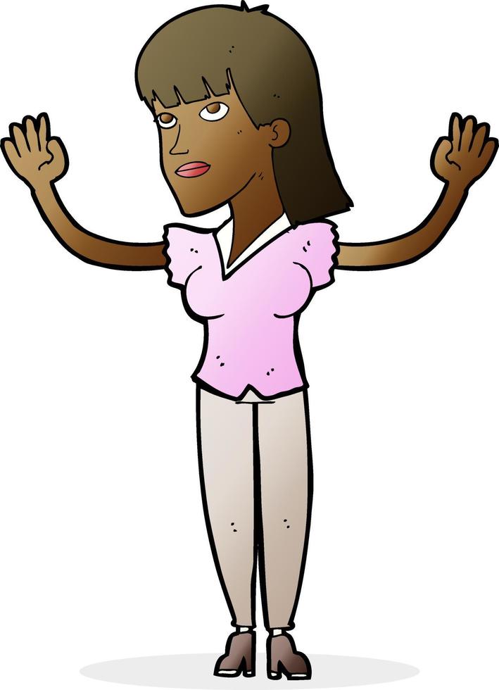 cartoon woman throwing hands in air vector
