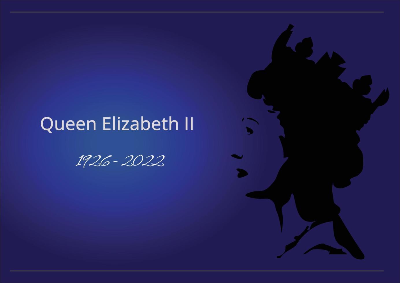 Queen Elizabeth side profile of young in crown, black silhouette. vector