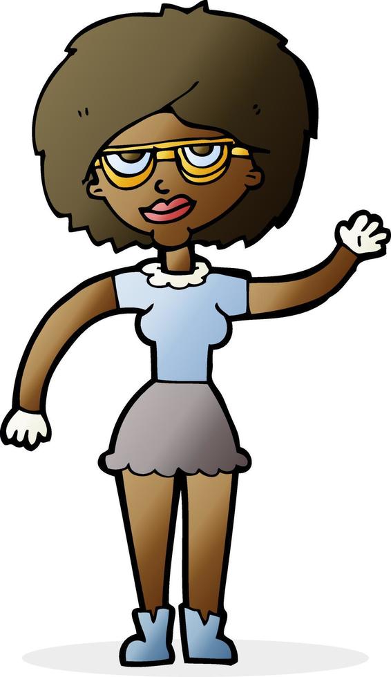 cartoon waving woman wearing spectacles vector