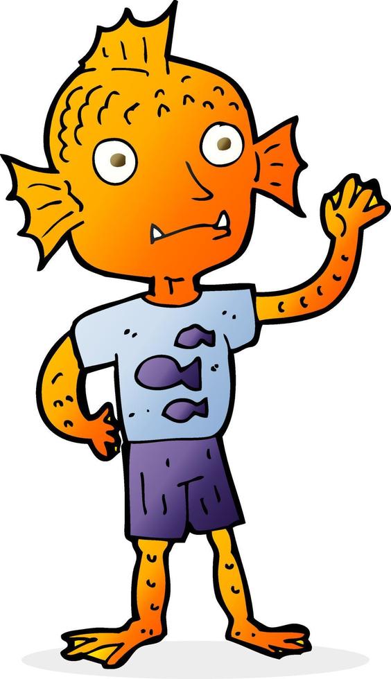 cartoon waving fish boy vector