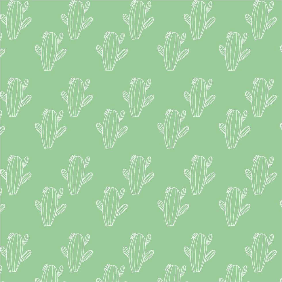 Outline White Cactus Pattern Green Background Vector