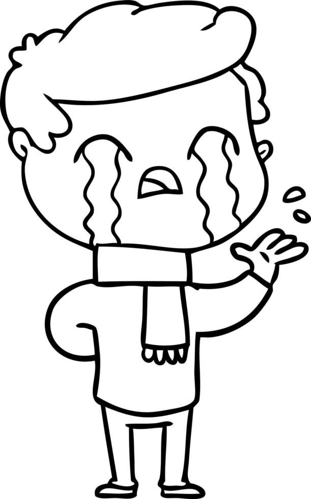 cartoon man crying wearing winter scarf vector
