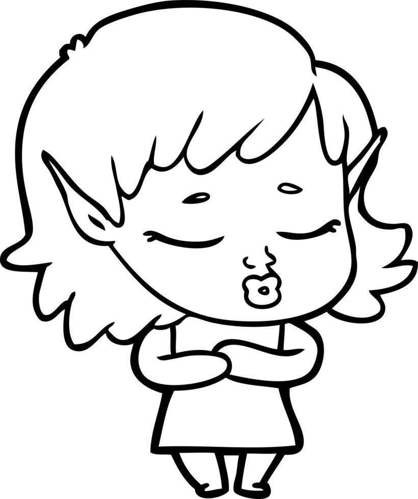shy cartoon elf girl vector