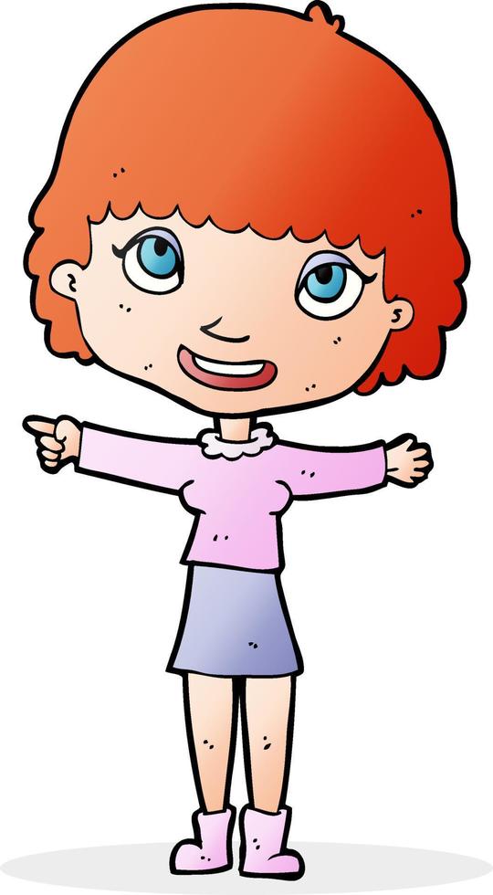 cartoon happy woman pointing vector