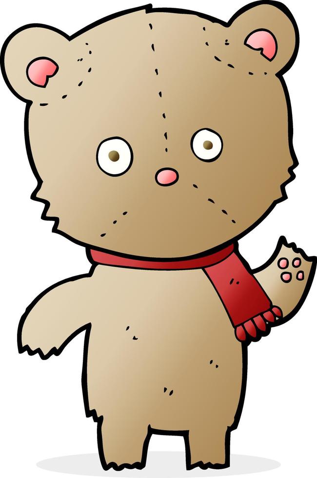 cartoon waving teddy bear vector