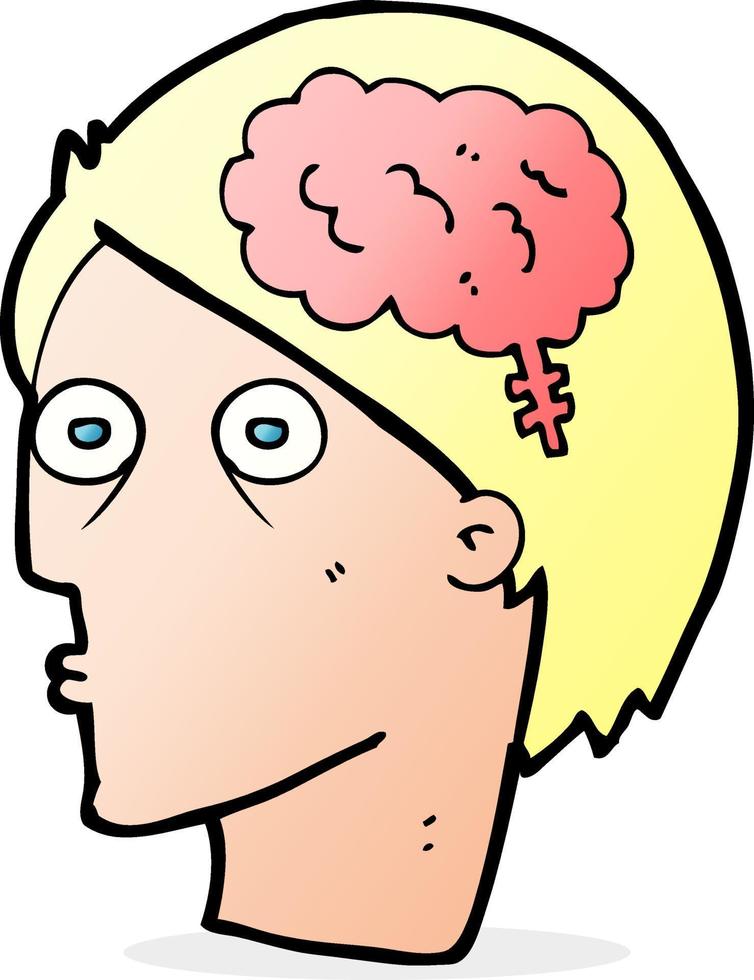 caricatura, cabeza, con, cerebro, símbolo vector