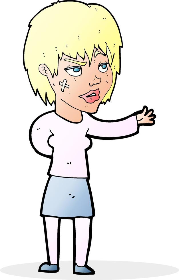cartoon woman with sticking plaster on face vector