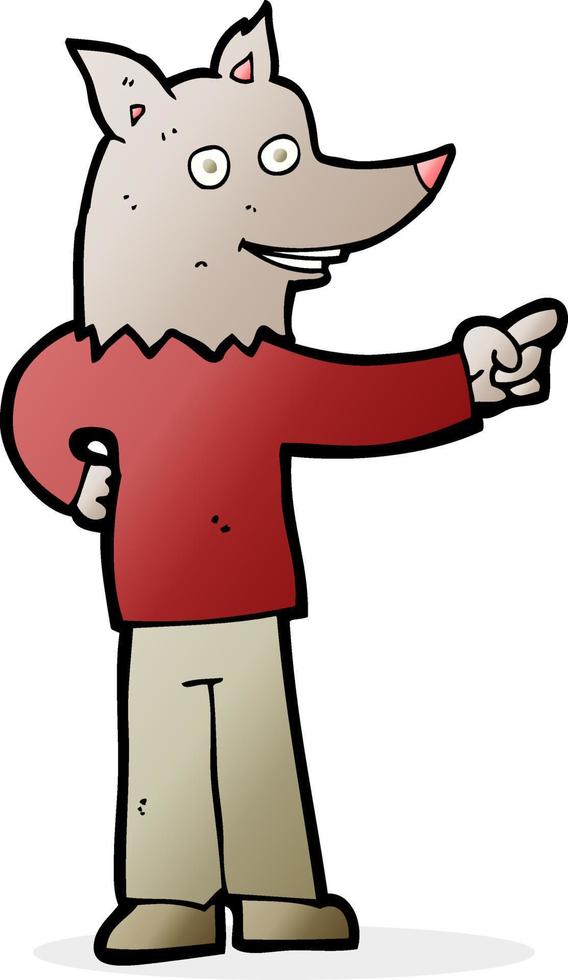 cartoon wolf man pointing vector