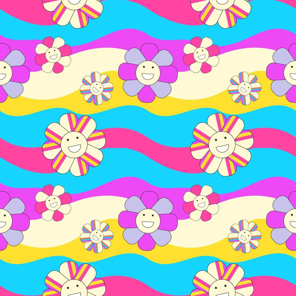 Seamless Pattern Y2k. Seamless vector with smiles and smiles on a ...