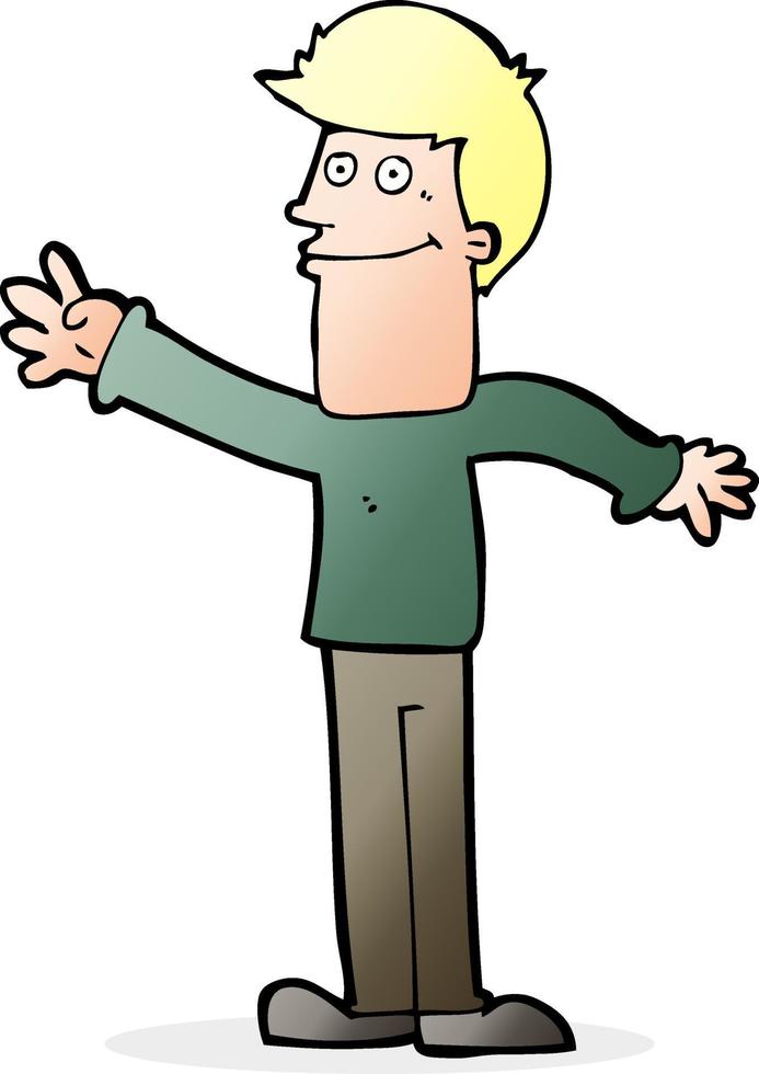 cartoon happy man waving vector