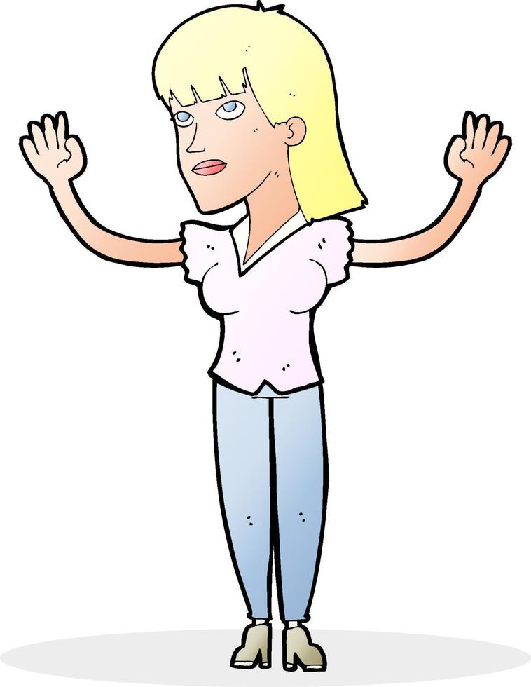 cartoon woman throwing hands in air vector