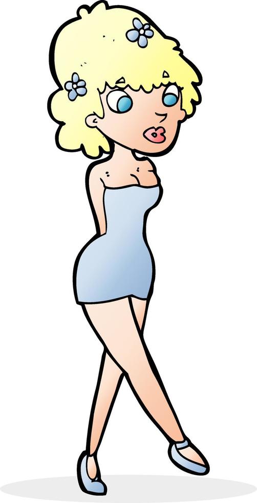 caricatura, mujer, posar, en, vestido vector