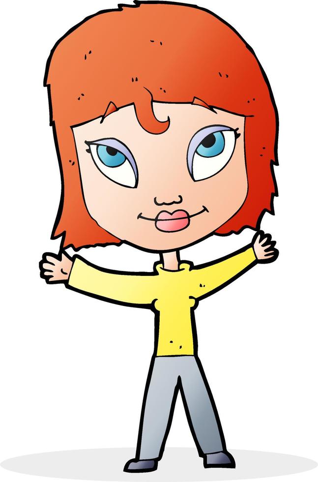 cartoon happy woman waving arms vector