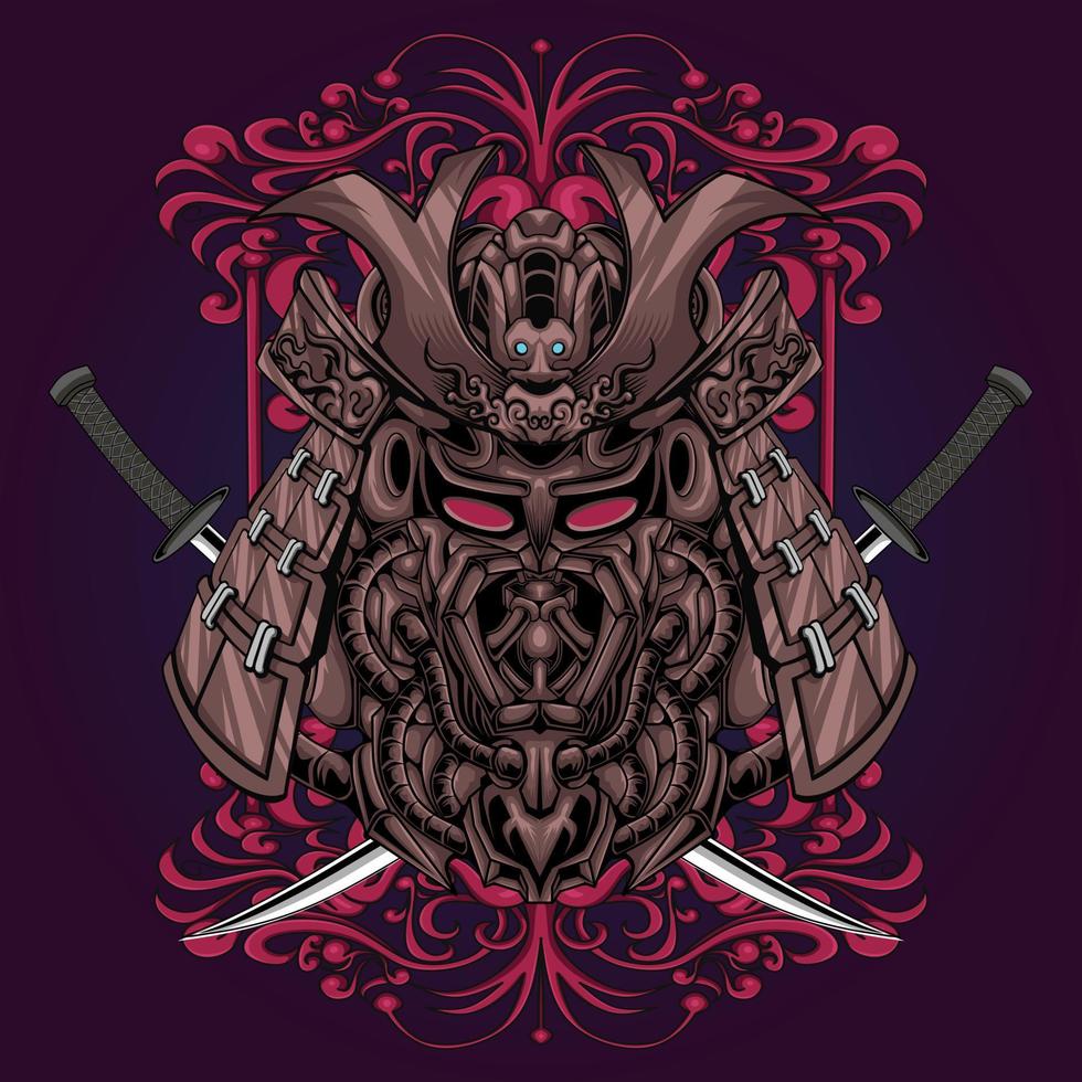 Samurai mask and sword vector illustration