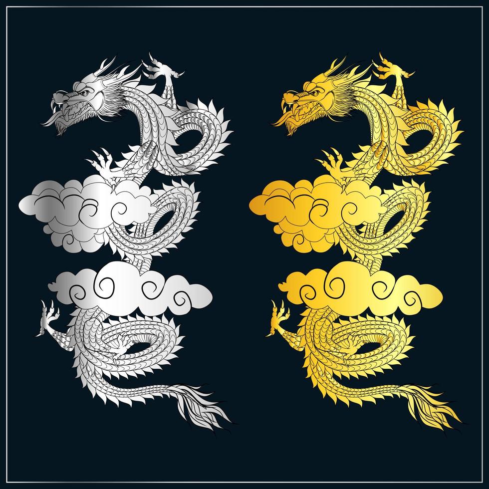 Gold and silver dragon body in premium vector