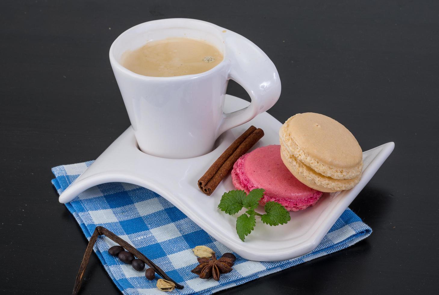 Coffee with macaroons photo