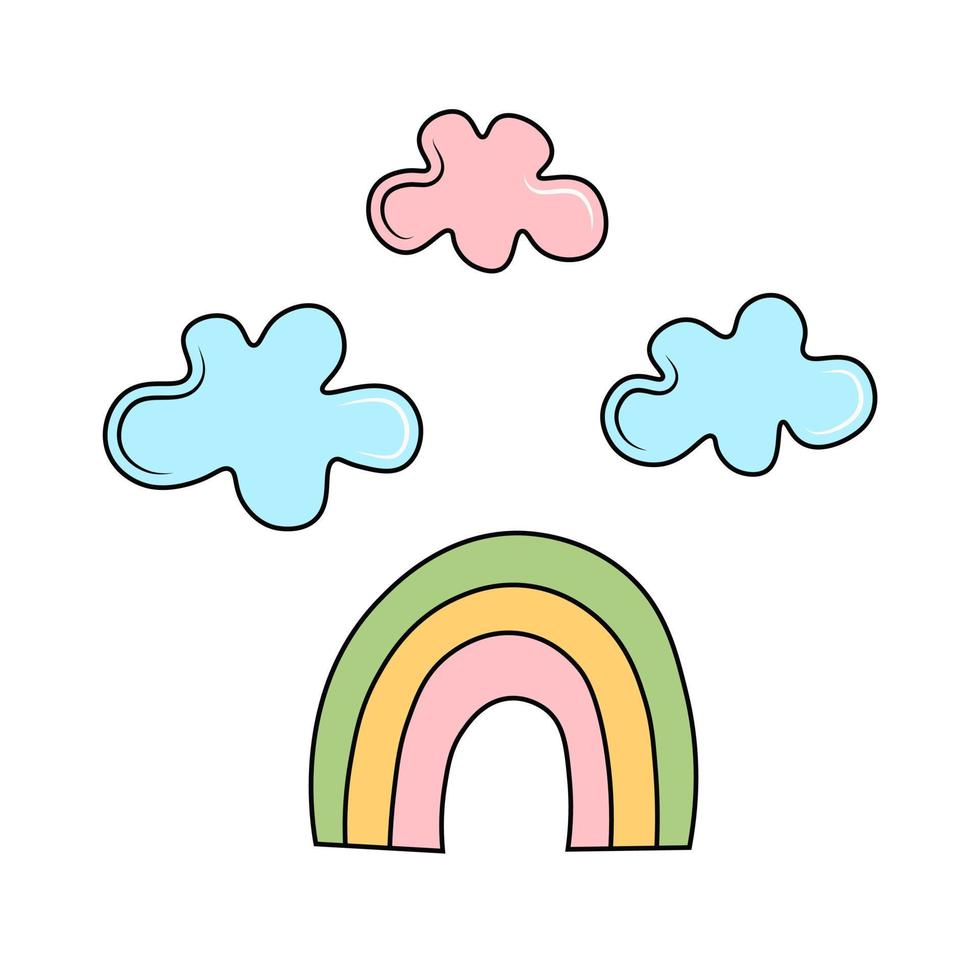 Rainbow and clouds simple vector set