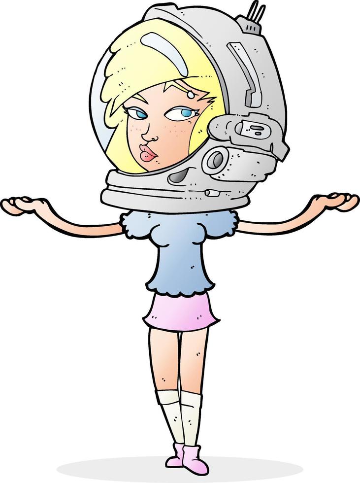 cartoon woman wearing space helmet vector