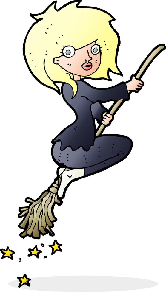 cartoon witch riding broomstick vector