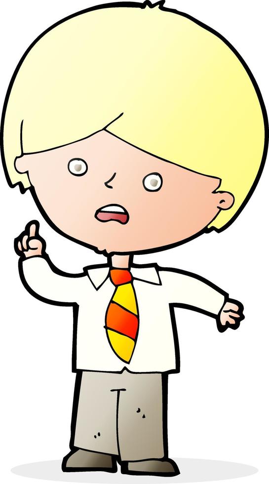 cartoon worried school boy raising hand vector