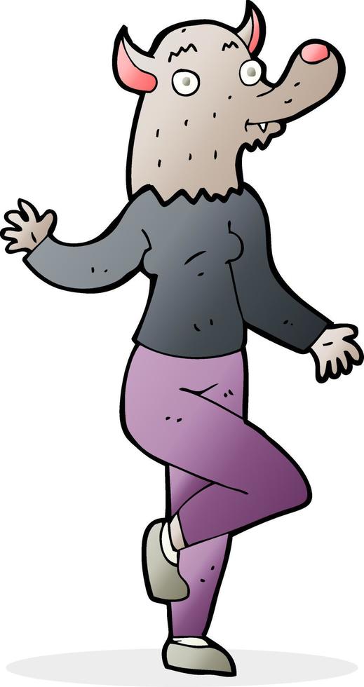 cartoon dancing werewolf woman vector