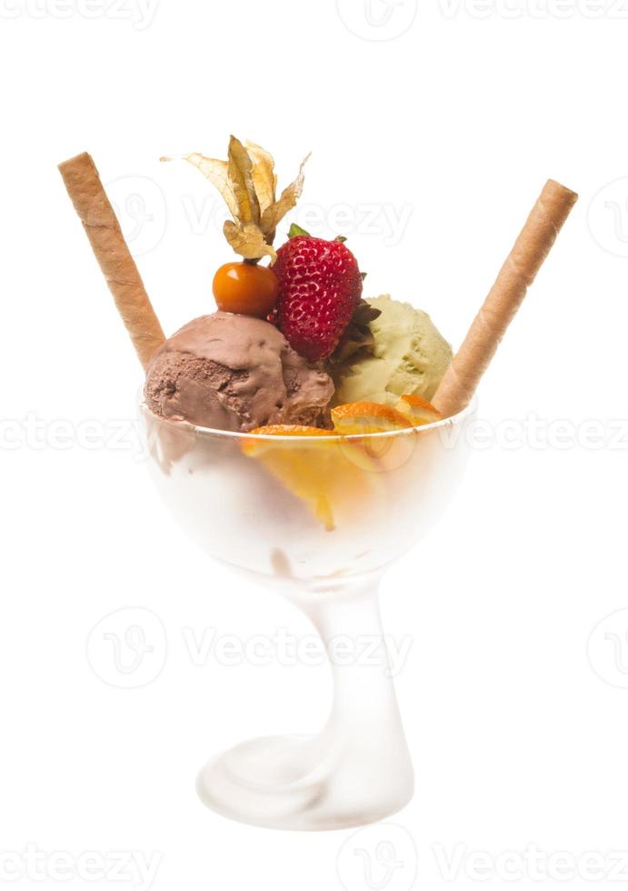 yogurt and chocolate ice cream in a bowl close up photo