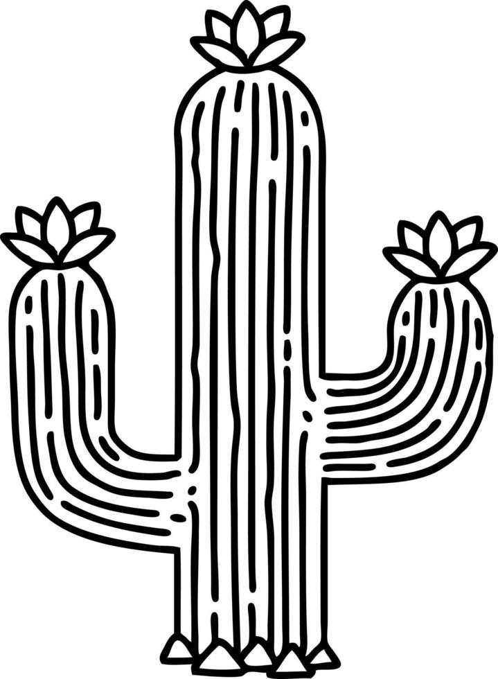 tatuaje de línea negra de un cactus vector