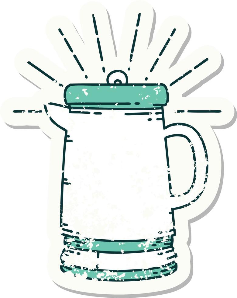 grunge sticker of tattoo style coffee pot vector