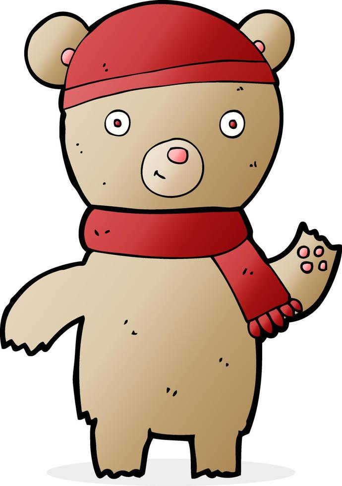 cartoon waving teddy bear vector