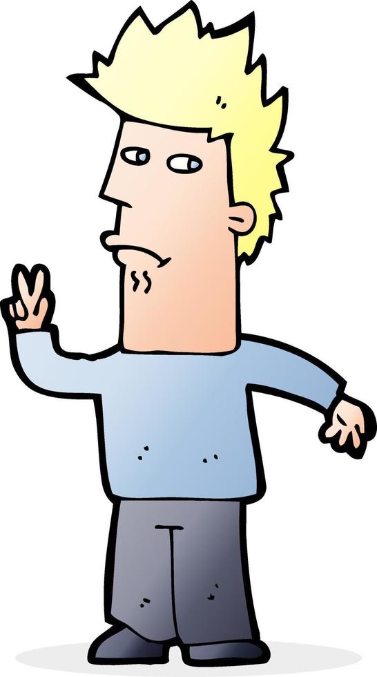 cartoon man giving peace sign vector