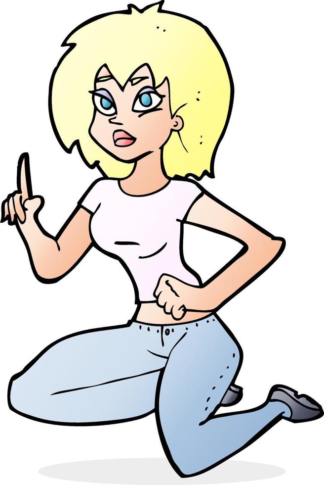 cartoon sitting woman with idea vector