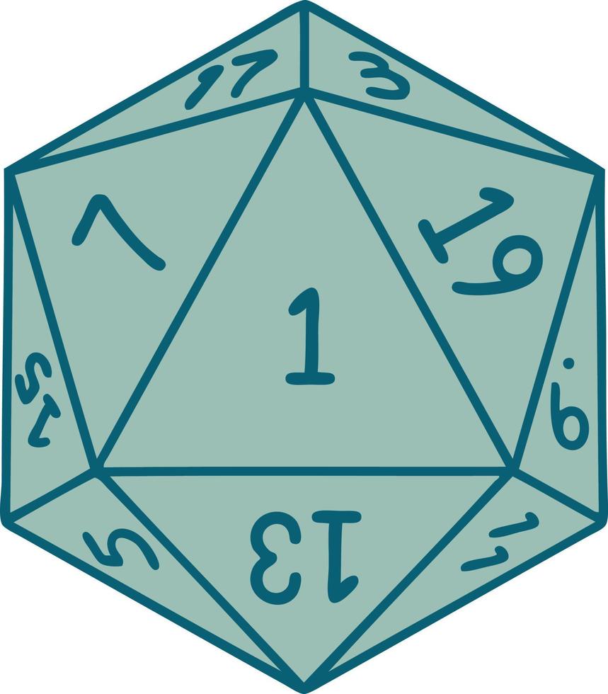 natural 1 D20 dice roll illustration vector