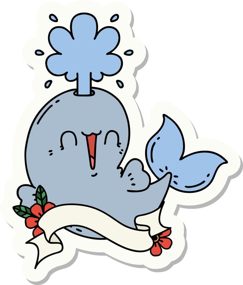 sticker of tattoo style happy squirting whale character vector