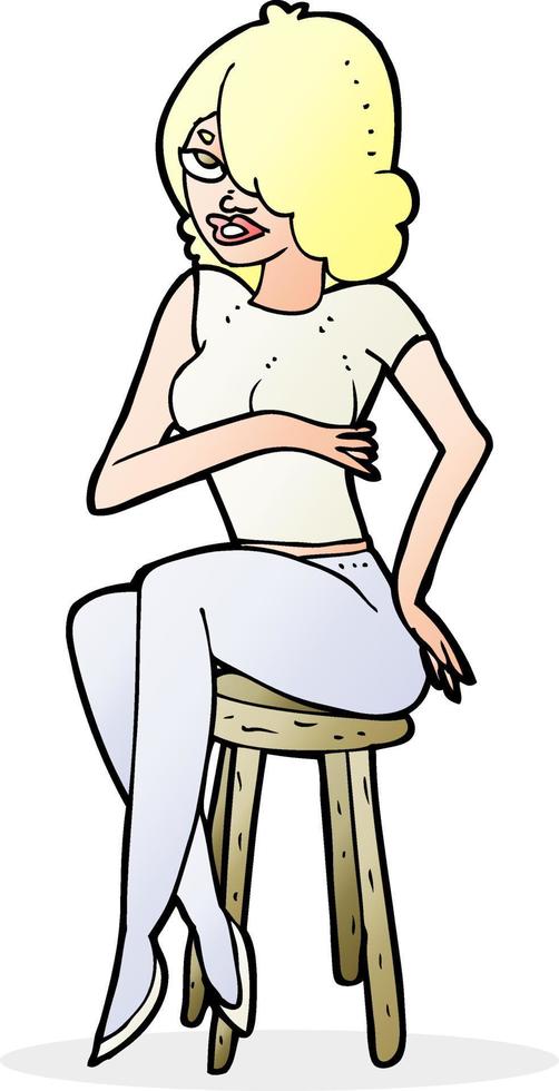 cartoon woman sitting on bar stool vector