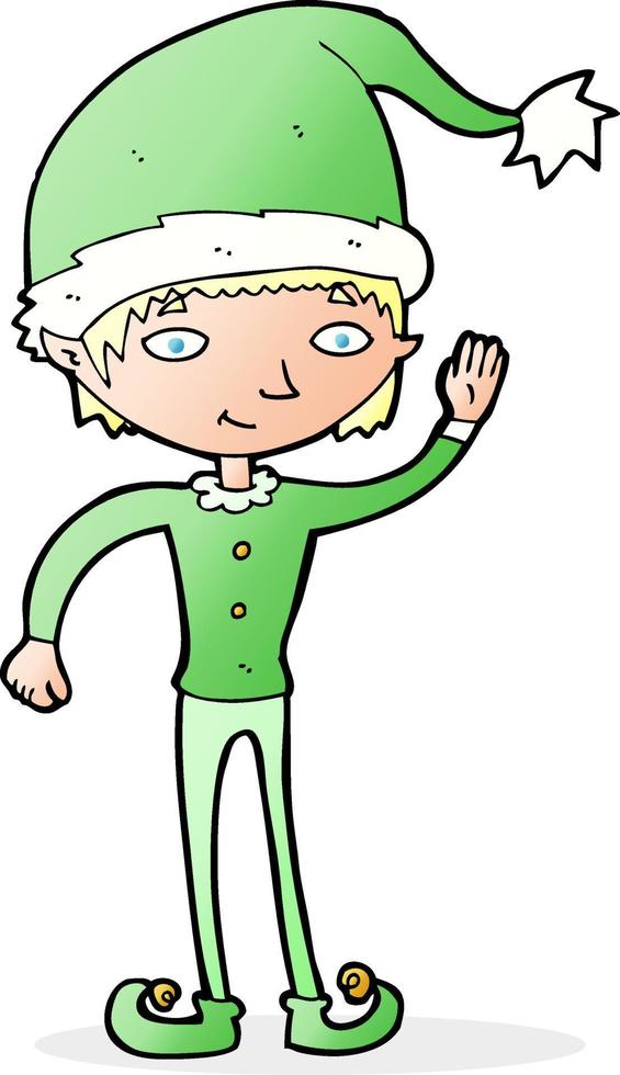 cartoon waving christmas elf vector