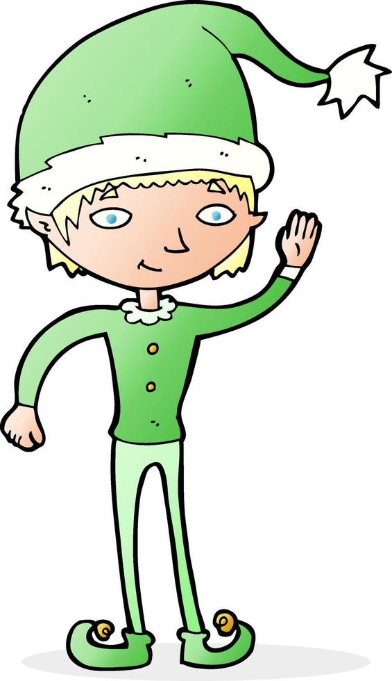 cartoon waving christmas elf vector