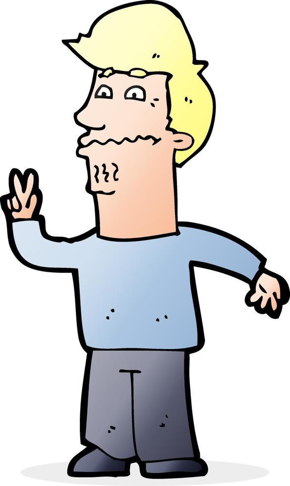 cartoon man giving peace sign vector