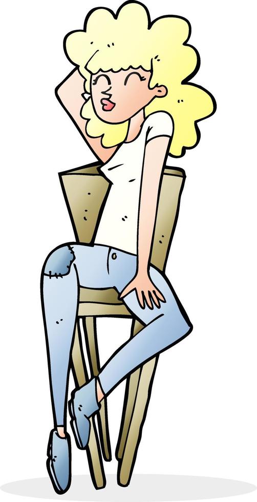 cartoon woman posing on chair vector