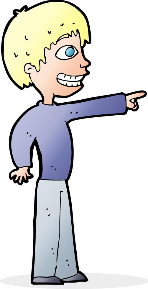 cartoon grinning boy pointing vector