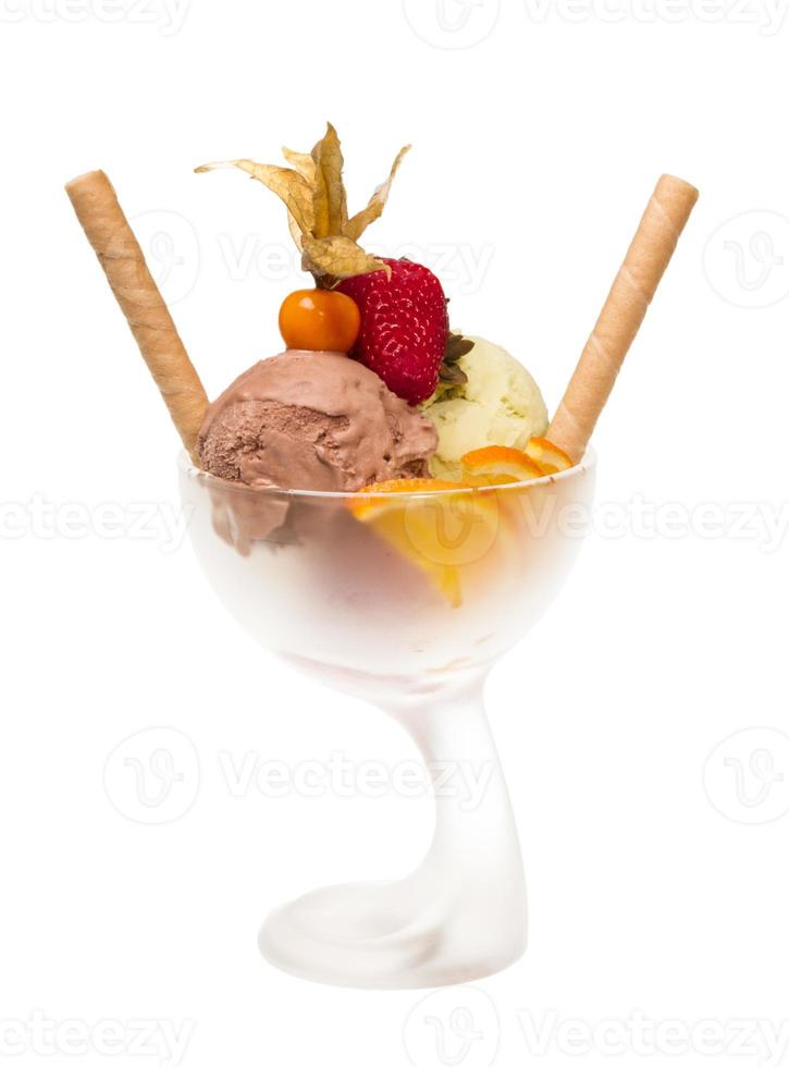 yogurt and chocolate ice cream in a bowl close up photo